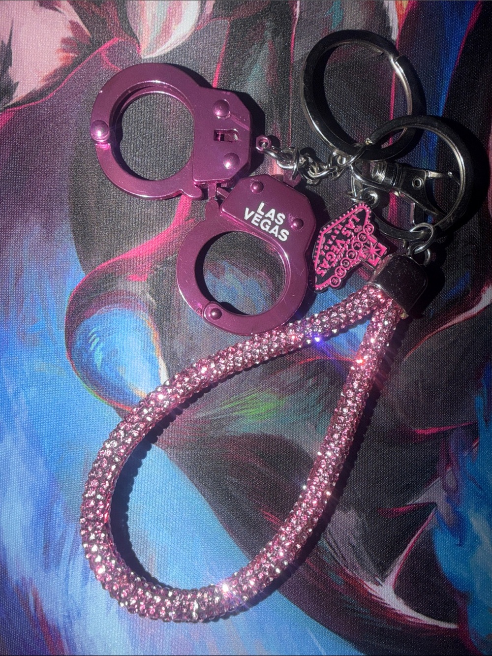Las Vegas Pink Rhinestone Keychain with Handcuff Charm